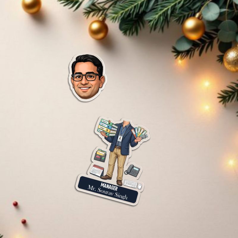 Personalized Office Manager Bobblehead Caricature Table Decor for Office Managers, Team Leads & Corporate Professionals  Gifts for Manager  Battery Powered Moving Head Feature